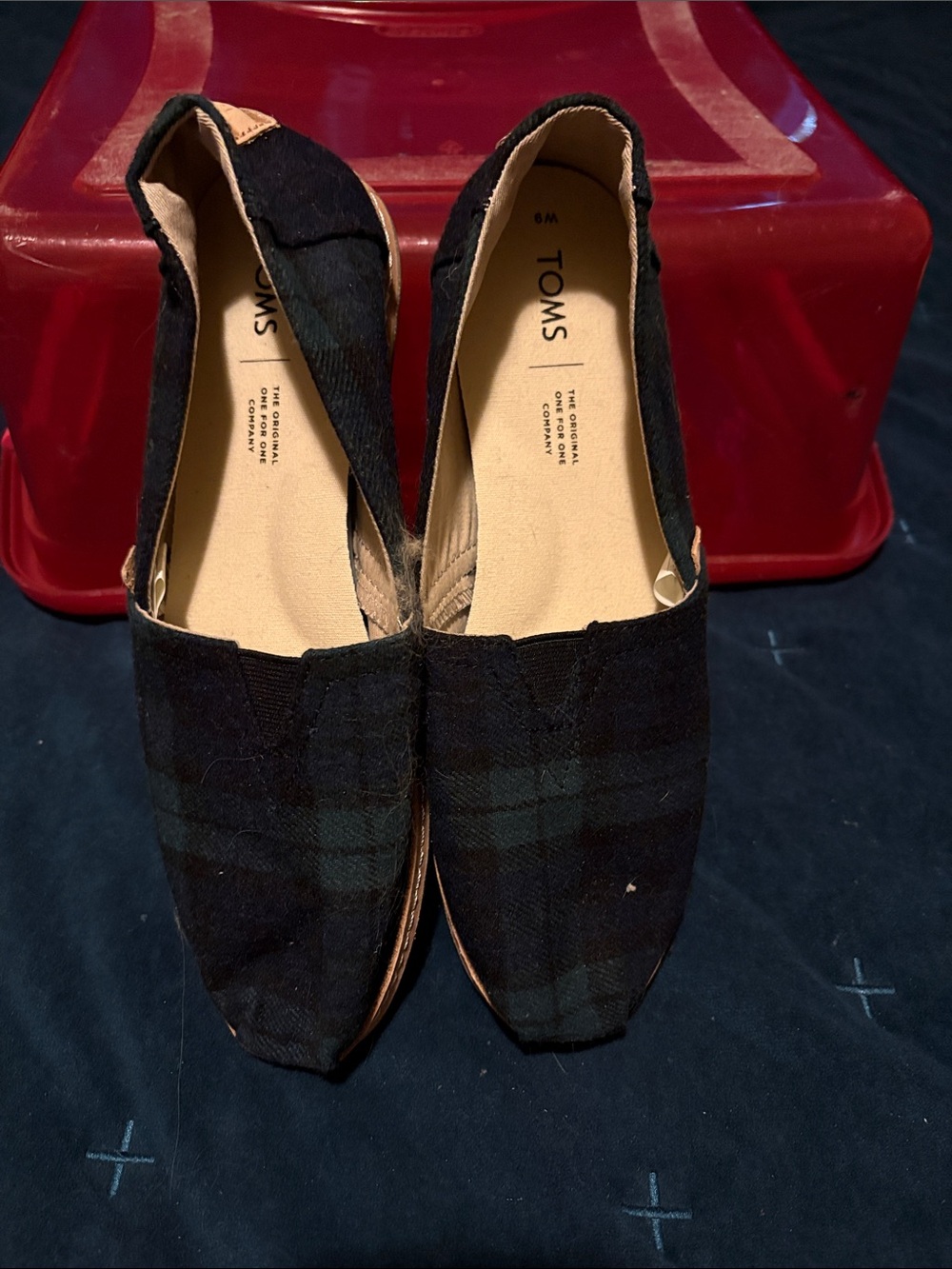 Toms Plaid Slip-On Flats - Black & Dark Green